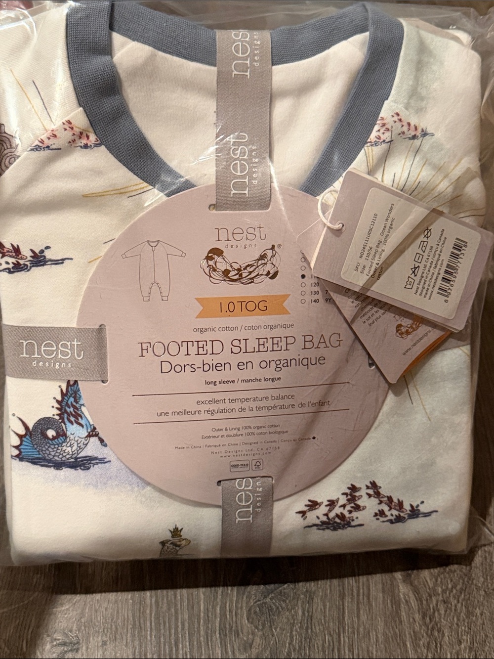 White Footed Sleep Bag - Organic Cotton 1.0 TOG